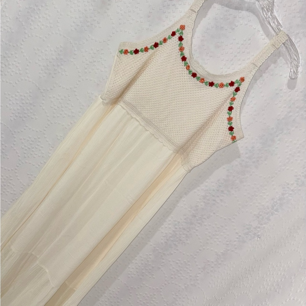 LC Lauren Conrad Cream Crochet Floral Embroidered Boho Maxi Dress Size XXL - Picture 1 of 9